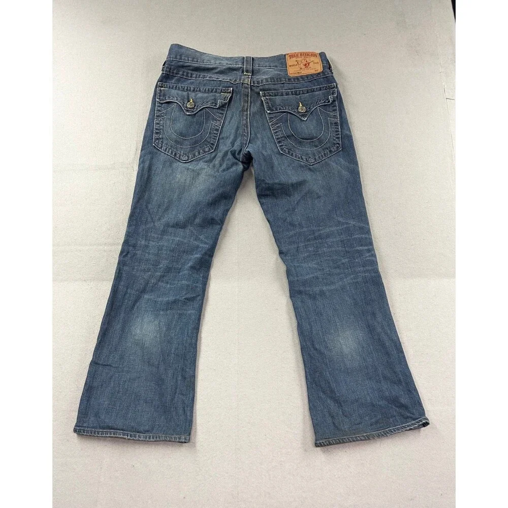 Vintage True Religion Billy Jeans Mens Blue Embroidered Denim Made USA 33